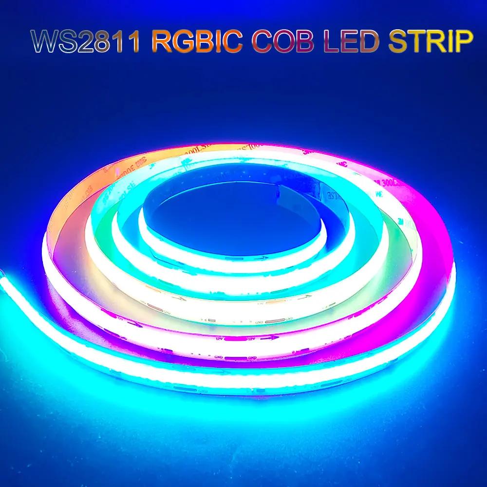 RGBIC COB LED  Ʈ, е Ʈ FCOB ּ  , Ǯ 帲 ÷,  ȼ LED  , DC12V, 24V, WS2811